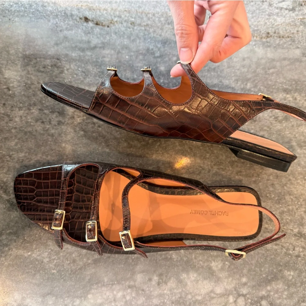 Rachel Comey | Womens Brown Croc-Embossed Slingback Sandals - Never Worn - Picture 3 of 8